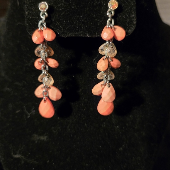 Vtg Orange Mother Of Pearl Carved Rose Pendent Necklace Stamped 925 w Earrings - Picture 8 of 9
